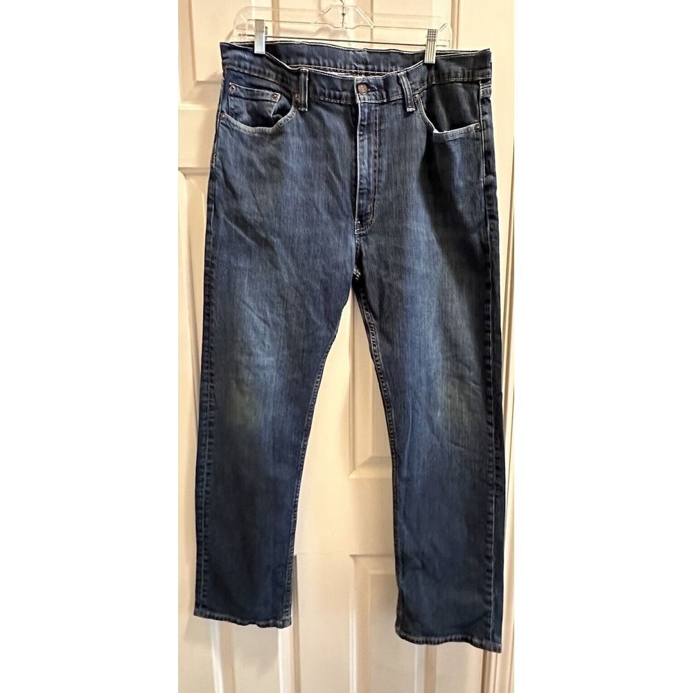 Levis 505 Jeans Mens 38x32 Blue Denim Regular Straight Leg‎ Stretch Dark Wash